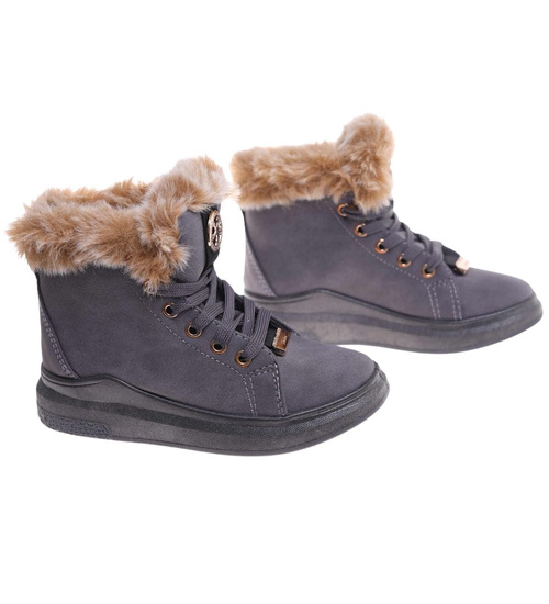 Szare ocieplane botki jak trampki z kożuszkiem /F9-2 15213 S291/