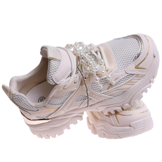 Beżowe sportowe buty na platformie D7-3 17342 T641/