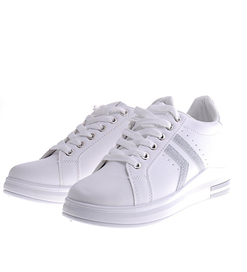 Białe trampki sneakersy na niskim koturnie /C6-3 13013 T593/