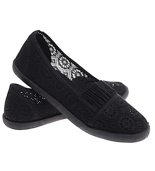 Czarne ażurowe tenisówki damskie /E8-3 16471 S293/