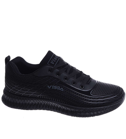 Sznurowane męskie czarne buty sportowe /D8-1 14855 S399/