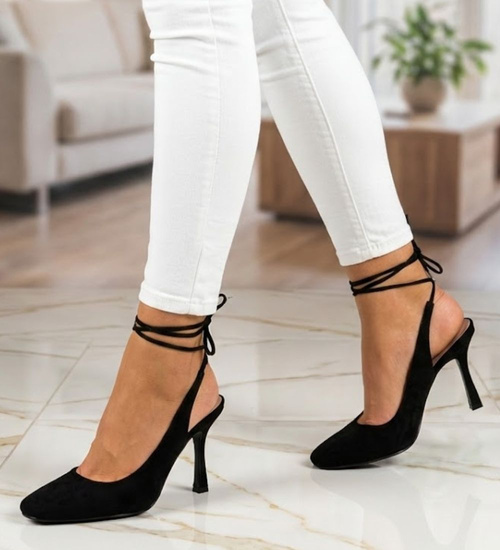 Zamszowe czarne czółenka szpilki /G9-1 12061 S297/