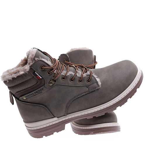 Zimowe ocieplane męskie buty trekkingowe Khaki /A3-2 15352 T677/