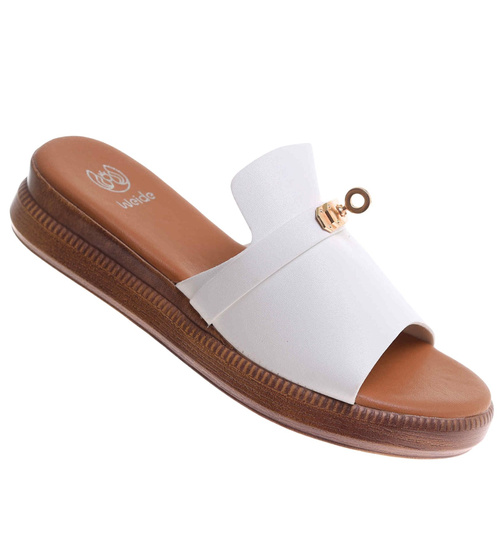 Klapki damskie białe na platformie /E6-3 17776 T232/