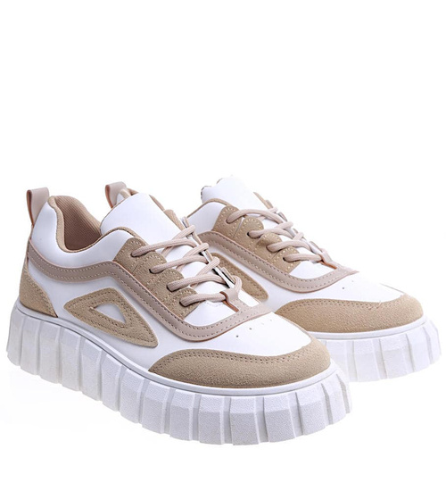 Sznurowane trampki damskie White khaki /F8-2 13661 S247/