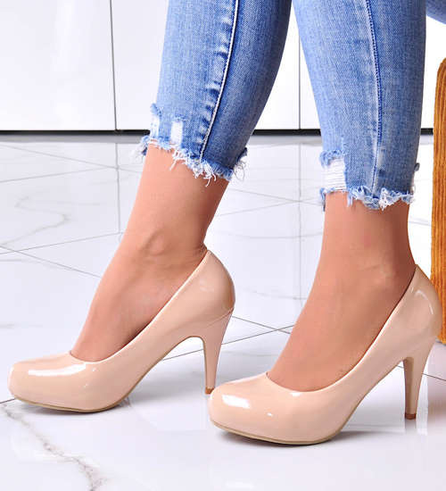 Damskie czółenka na szpilce Beżowe /B5-2 12492 S144/