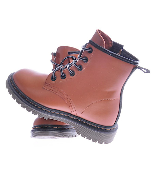 Ocieplane botki dziecięce trapery brązowe /E1-2 12532 T311/