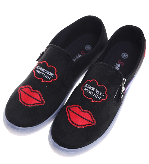 Zamszowe trampki slip on z ustami /E10-3 8422 S192/