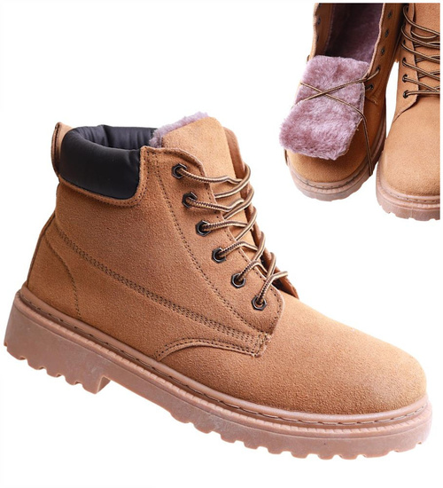 Zimowe karmelowe ocieplane trapery męskie /A9-3 17126 T399/