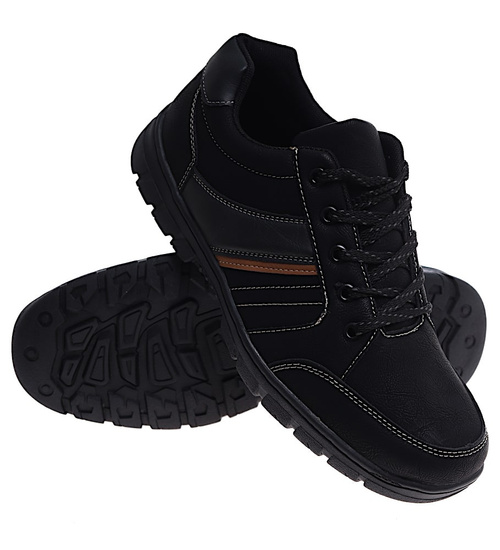 Sznurowane czarne męskie buty sportowe /E1-2 16670 T400/