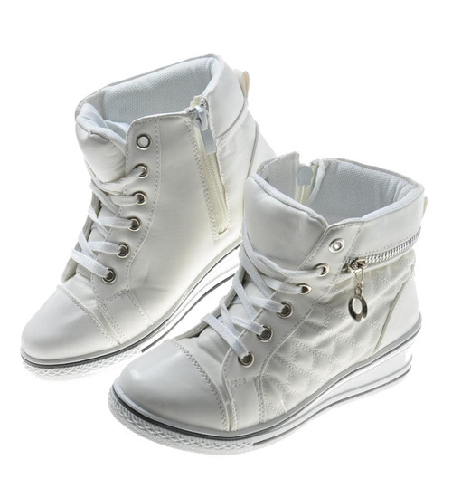 Wygodne dziewczęce buciki z suwakami Białe /E3-2 7592 S193/