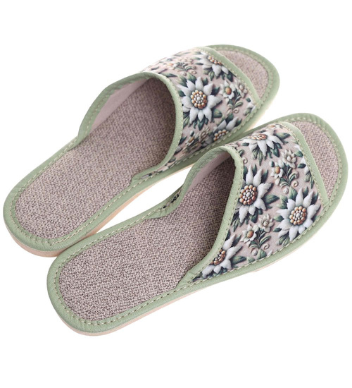 Kapcie z tkaniny z kwiatowym wzorem Zielone /D8-1 18591 S174/