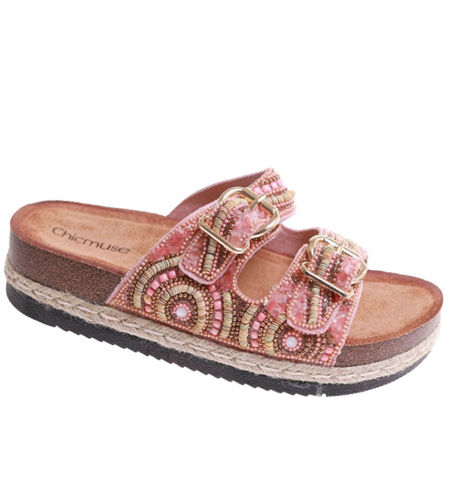 Różowe klapki damskie na niskiej platformie /G9-1 17692 G289/