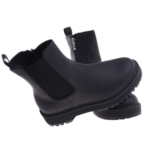 Czarne matowe dziewczęce botki ocieplane /G11-3 18376 T188/