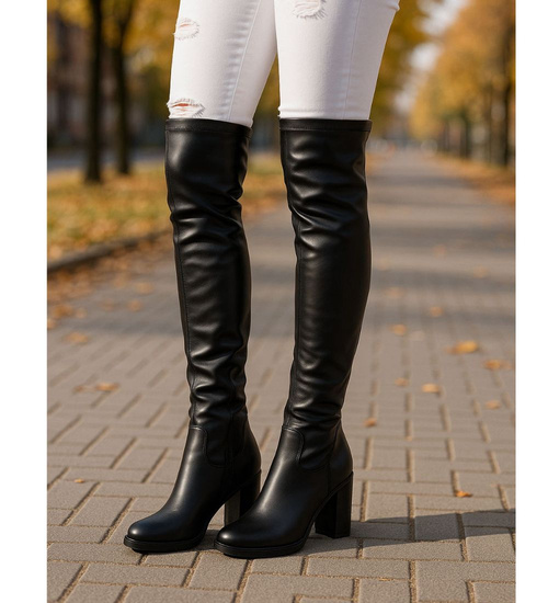 Czarne kozaki muszkieterki na obcasie /A5-2 18291 T585/