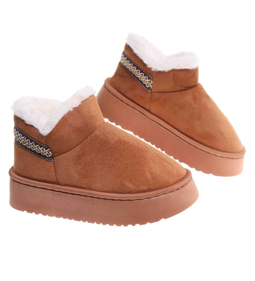 Krótkie kozaki śniegowce karmelowe ocieplane /D3-1 18420 T266/