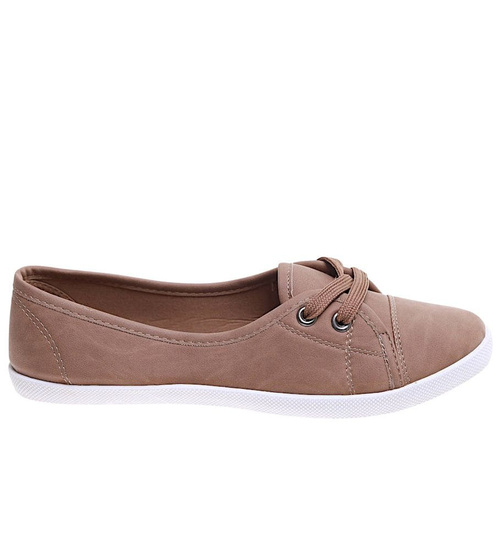 Sznurowane damskie trampki Taupe /E8-2 16286 T142/