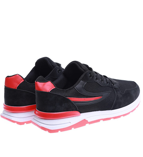 Sznurowane męskie buty sportowe Czarno czerwone /D7-3 15744 T382/