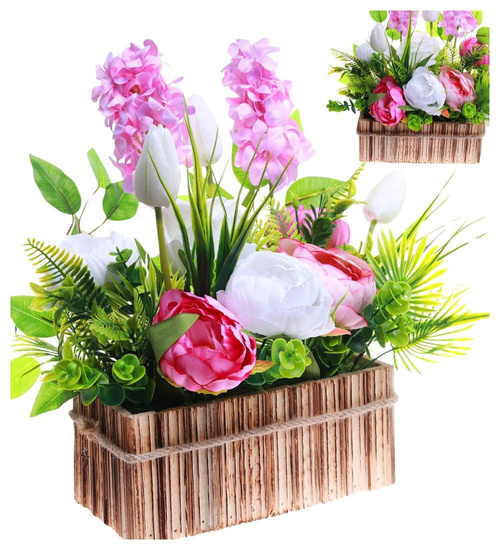 Flower box- kompozycja kwiaty w beżowej skrzynce /KOMP103  M50/