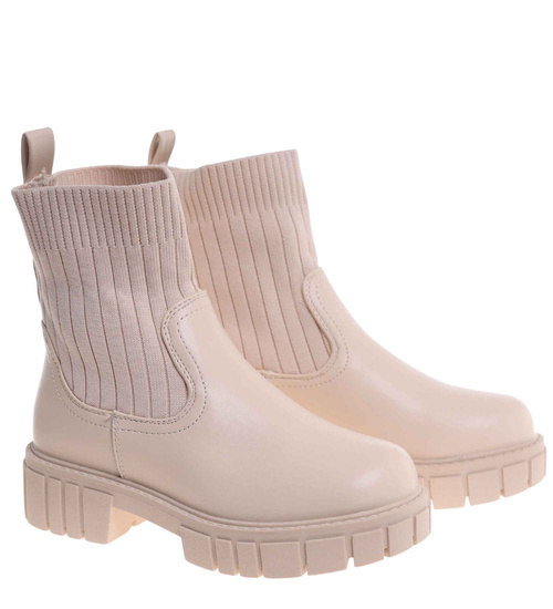 Zimowe wsuwane botki dziewczęce Beżowe /C5-3 18588 T189