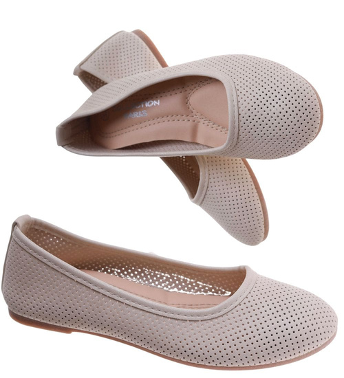 Beżowe ażurowe baleriny dziewczęce /C3-2 17632 T121/