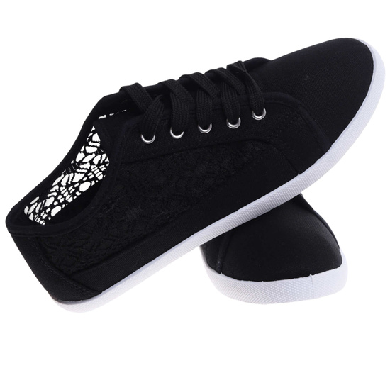 Czarne ażurowe koronkowe tenisówki /E10-2 17337 T137/