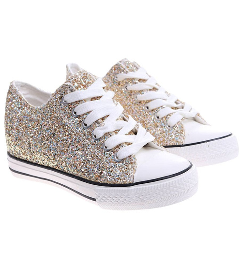 Złote trampki sneakersy na niskim koturnie /i4-3 16612 T094/