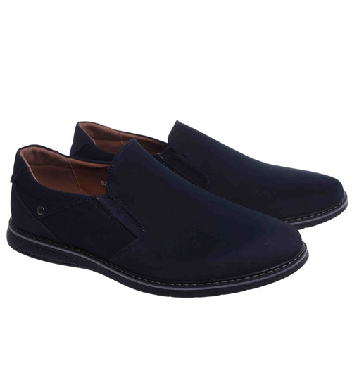 Wsuwane męskie półbuty mokasyny Granatowe /E7-2 18142 T555/
