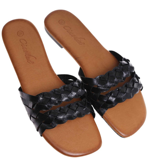 Czarne płaskie klapki damskie /B1-2 16173 T182/