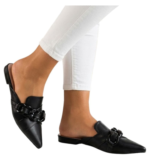 Czarne damskie klapki z łańcuszkiem /A7-2 11776 T390