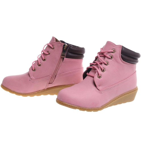 Różowe sznurowane botki na niskim koturnie /E9-2 16625 T7-38/