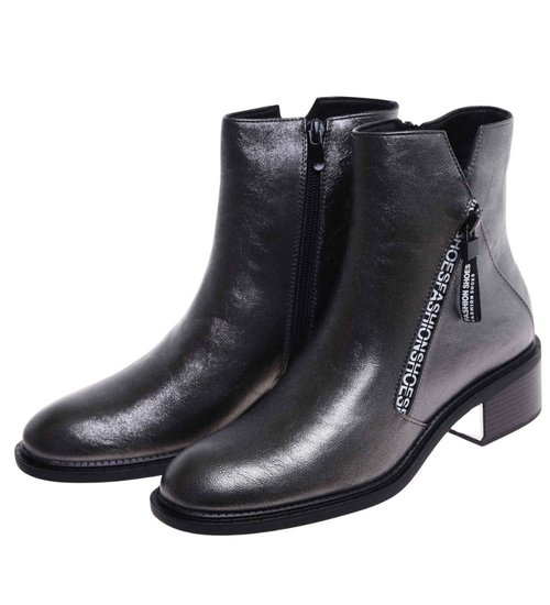 Metaliczne botki z wysoką cholewką /A5-2 18078 T333/