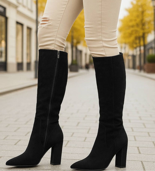 Czarne klasyczne kozaki na obcasie /E4-2 18584 G599/