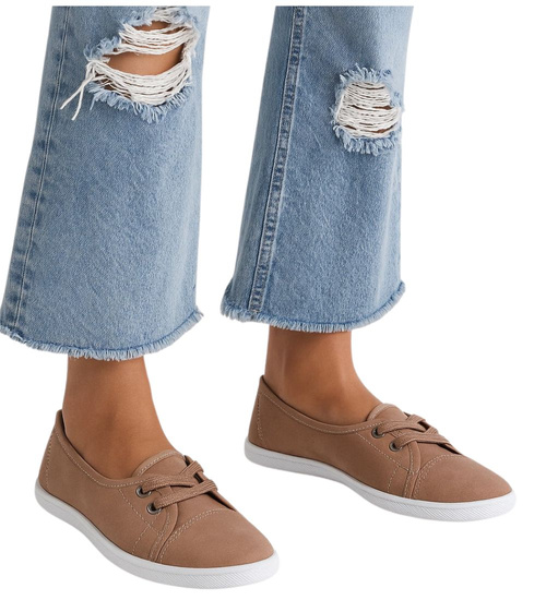 Sznurowane damskie trampki Taupe /E8-2 16286 T142/