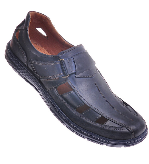 Granatowe sandały męskie z naturalnej skóry /H2 19 11836 D110/