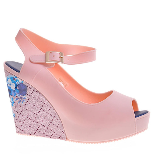 Beżowe sandały meliski na koturnie /F6-2 3076 T418/ 