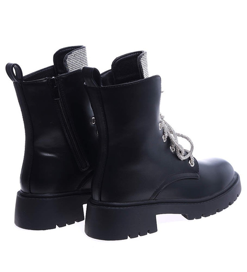 Czarne botki trapery z cyrkoniami /G4-3 14620 S103/