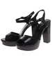 Czarne sandały damskie na słupku i platformie /F3-3 12208 G18-45/