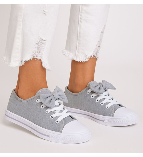 Szare dziewczęce trampki z kokardą /B5-2 16783 T184/