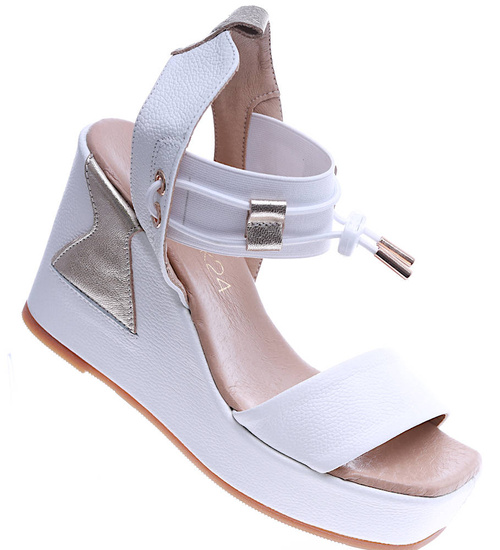 Skórzane białe sandały damskie /A1-3 14286 T179/