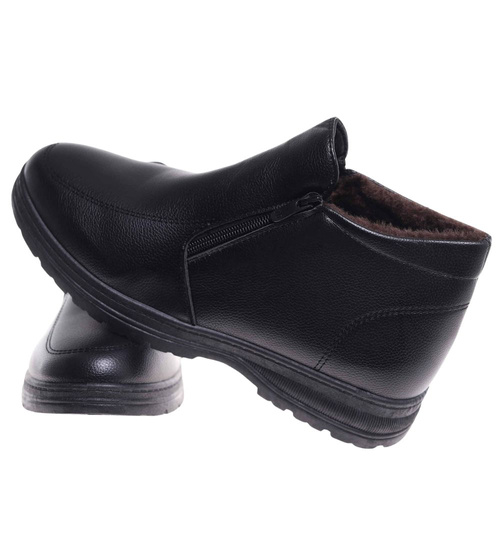 Czarne ocieplane botki męskie z suwakiem /A5-2 18597 T386/