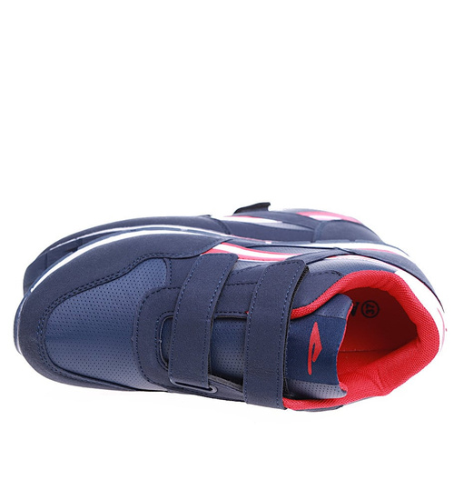Sportowe granatowo czerwone buty chłopięce na rzepy /G2-1 15930 T481/