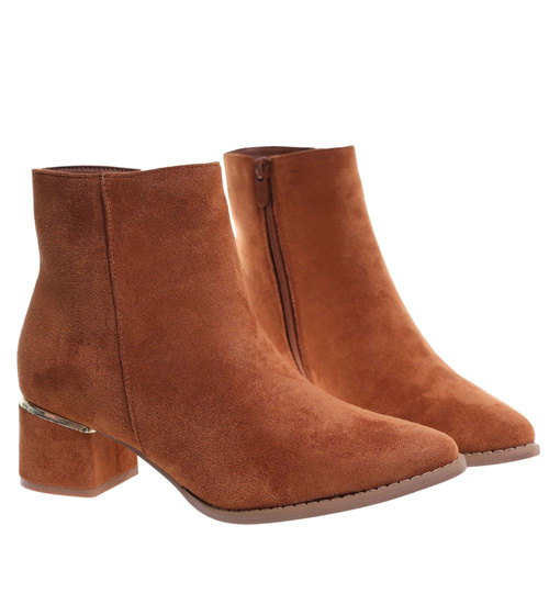 Karmelowe zamszowe botki na niskim obcasie /A7-1 18320  W3/