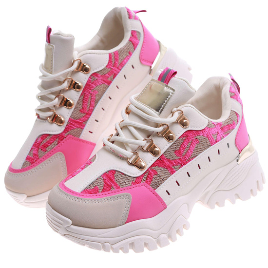 Sznurowane kolorowe sneakersy na platformie /G4-2 17407 T683/