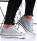 Srebrne trampki sneakersy na niskim koturnie /A10-2 16548 G8-61/