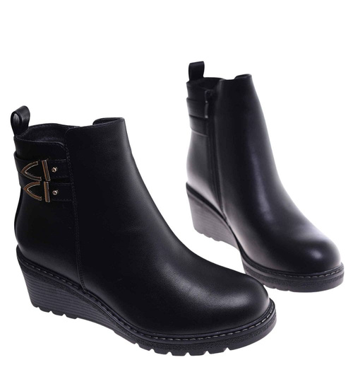 Wizytowe czarne botki na koturnie /F5-3 18275 W487/