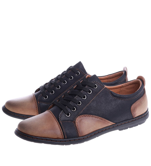 Czarno brązowe sznurowane półbuty /D7-1 14846 T219/