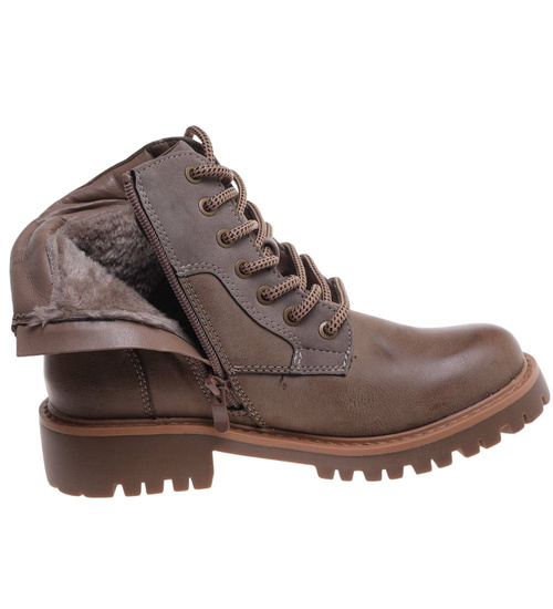 Sznurowane ocieplane botki trapery Khaki /F9-2 18277 W432/