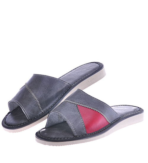 Szare skórzane klapki domowe /A4-1 12554 M192/