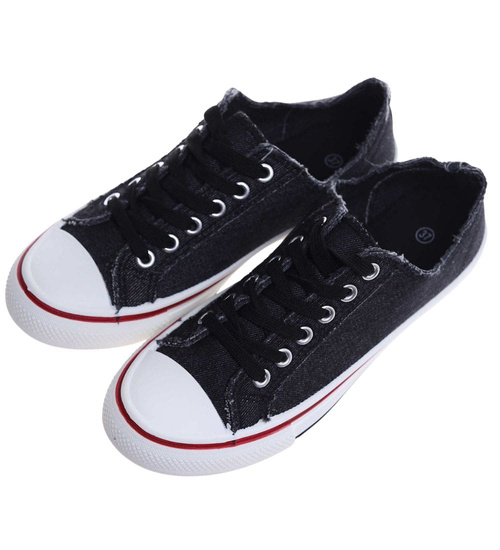 Klasyczne czarne trampki sznurowane /G7-2 18122 T152/